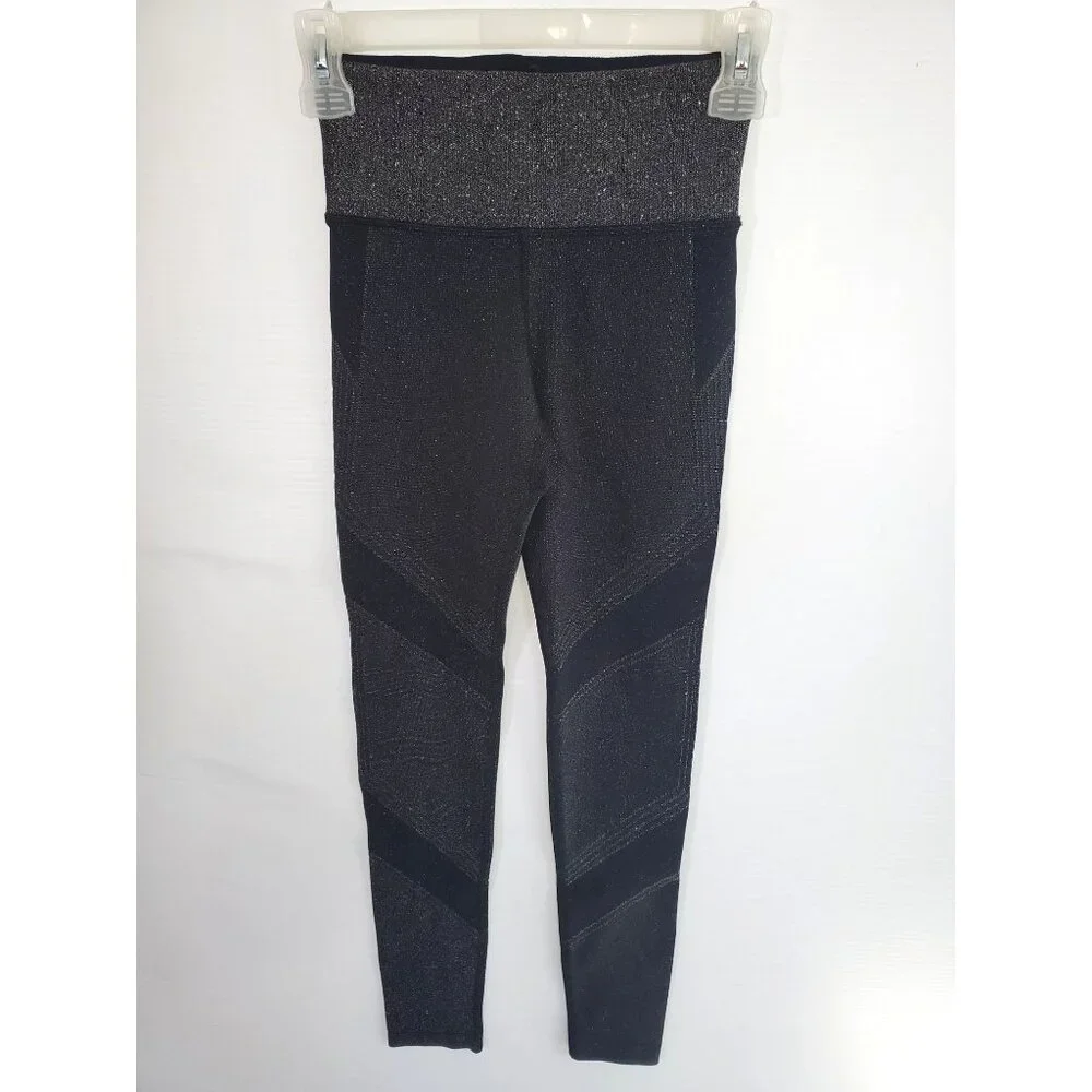 NWOT Athleta Lurex Twilight Black Shimmer Sparkle Tights Leggings Size XS 1179 - Picture 7 of 9
